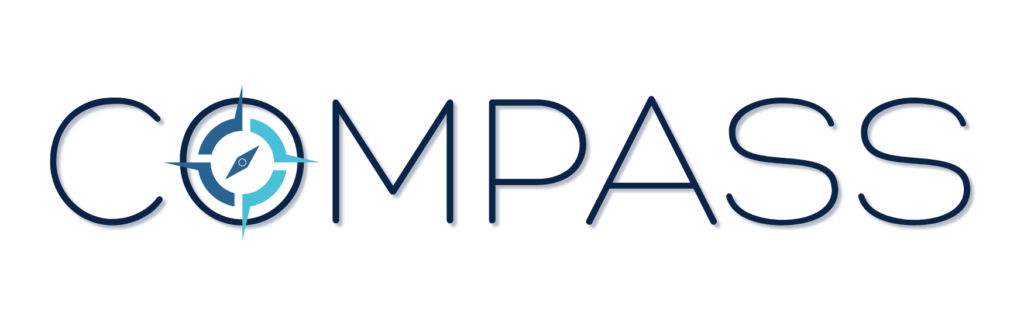 The word "Compass" in capital letters. The "O" in the word has a compass inside of it.